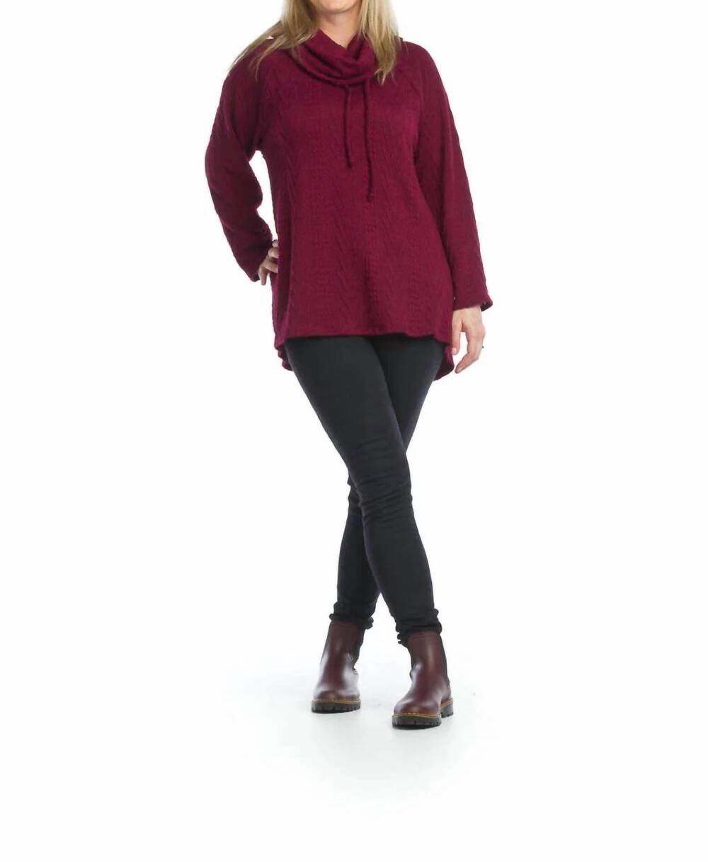 NEW PAPILLON cowl neck cable knit tunic sweater in wine